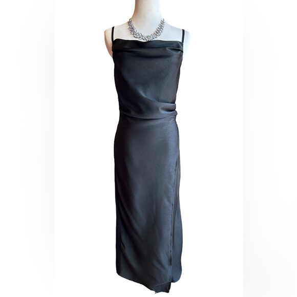 Black Sleeveless Satin Mid Length Dress NWT Small - Picture 3 of 8